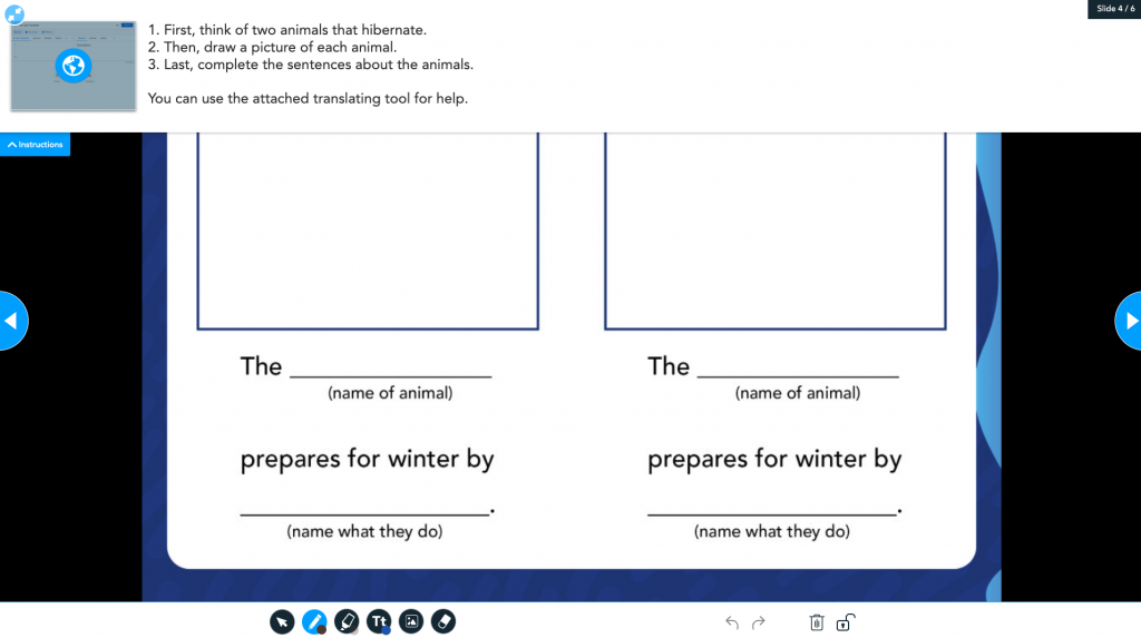 Nearpod Draw It winter activity from a Hibernation lesson